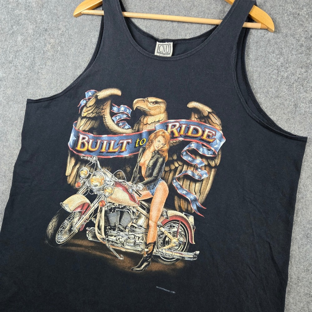 Vintage Harley Tank Top Shirt Mens XL Built To Ride Eagle Pinup Girl Real Steel